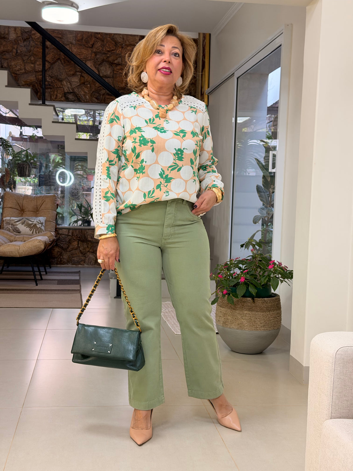Calça Cropped Cós alto verde